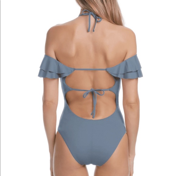 Becca S swimsuit ruffle sleeve one piece blue NWT - Picture 2 of 5